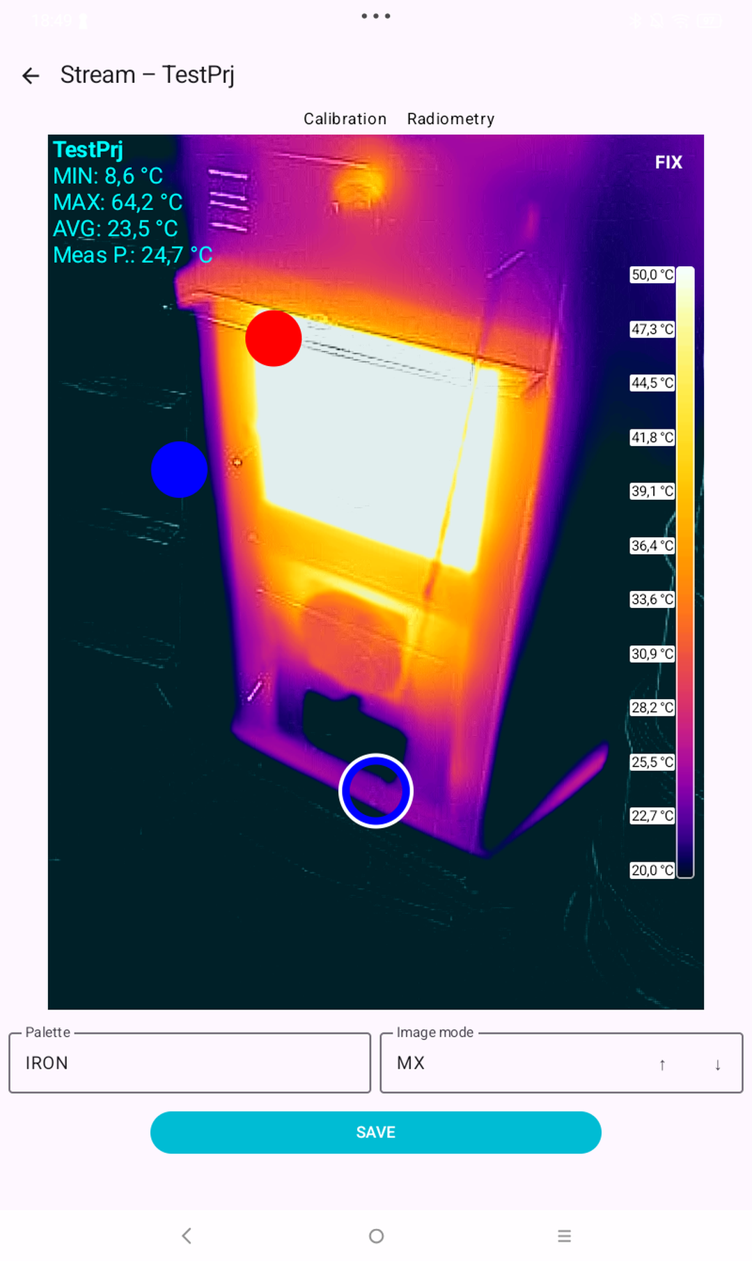 JC Thermal Master Stream mit Live-Wärmebild, Messwerten und Kameraaktionen